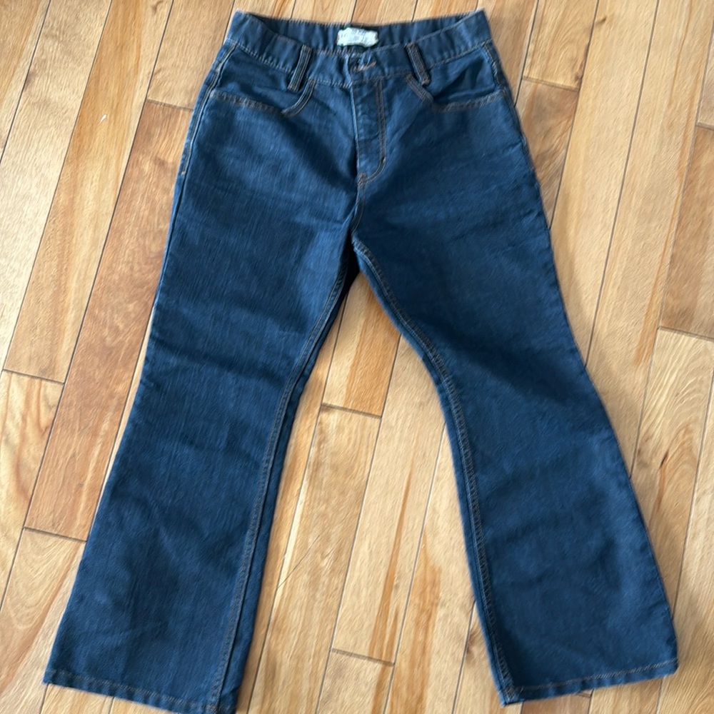Ladies FREE PEOPLE boot cut boyfriend jeans size 27 NWOT dark navy blue denim